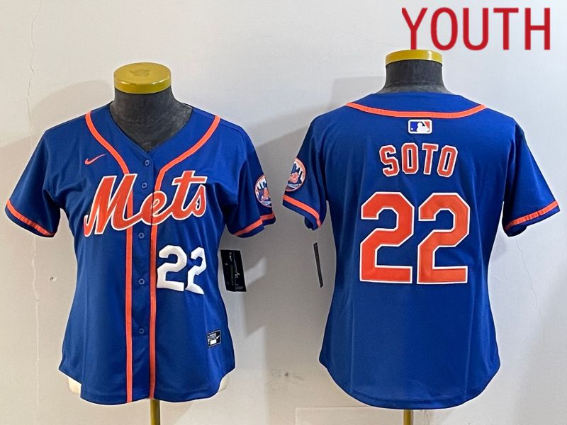 Youth New York Mets #22 Soto Blue Game 2024 Nike MLB Jersey style 3